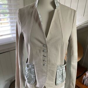 Rebecca Taylor Elegant Cream Women's Jacket with pale blue Accents
